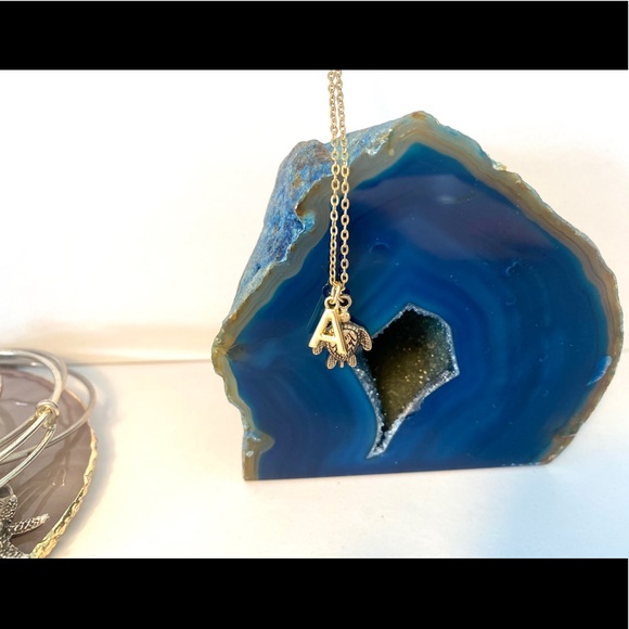 gold sea turtle and initial charm necklace - Picture 3 of 4